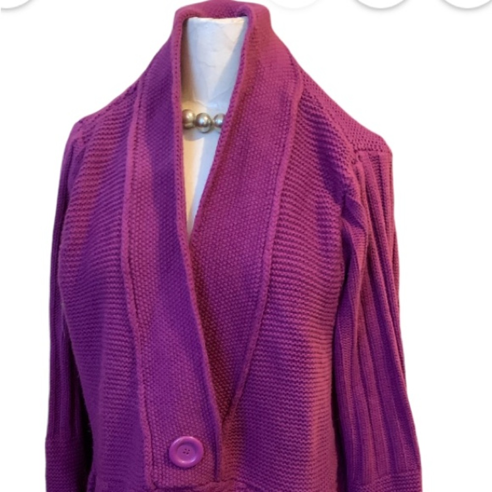 WOMEN’S PLUS SIZE 1X SWEATER RASPBERRY PINK SHAWL COLLAR V NECK LONG SLEEVES
